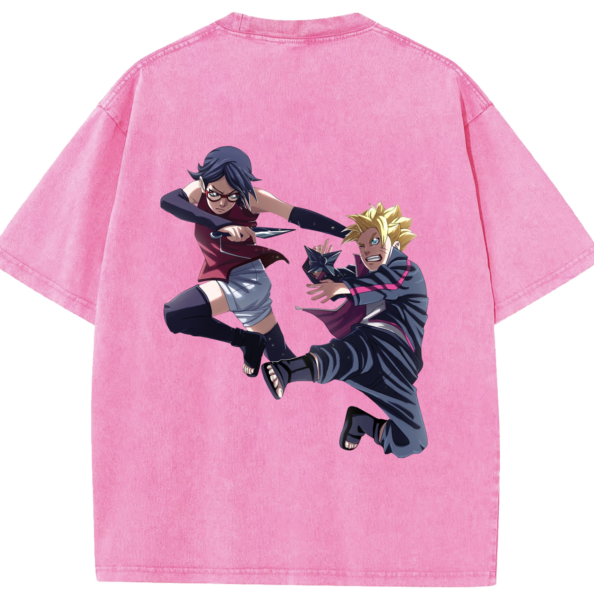 （画像用） NARUTO -ナルト- うちは サラダ Uchiha Sarada 綿100% ヴィンテージ風 半袖Tシャツ（背面プリント）
